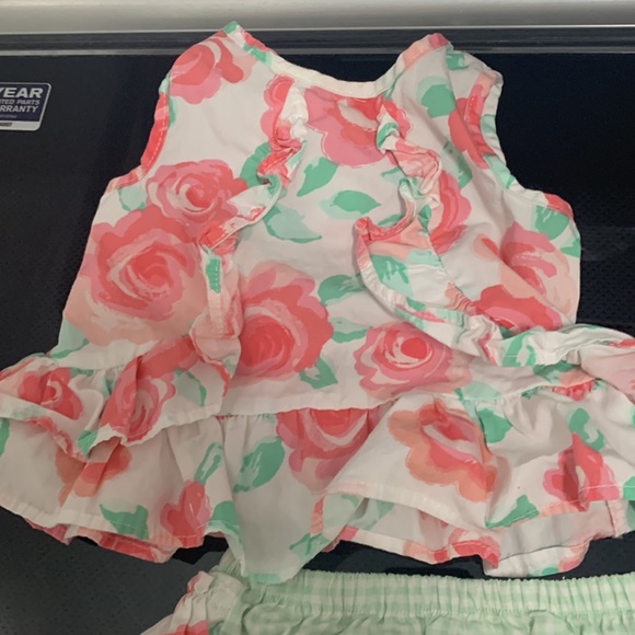 Girls two piece matching set roses flowers gingham bloomers ruffle butt - Picture 2 of 5